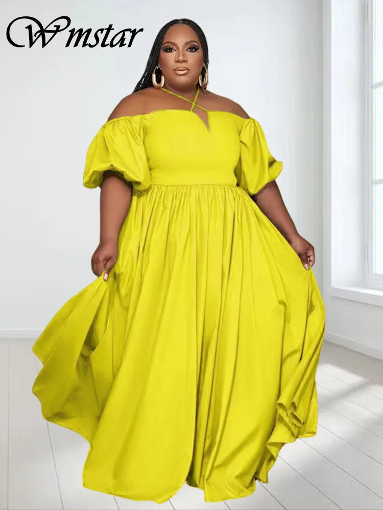 Wmstar Plus Size Dresses for Women Solid Summer Cute Elegant Party Maxi Dress Fashion Birthday Outfits Wholesale Dropshipping