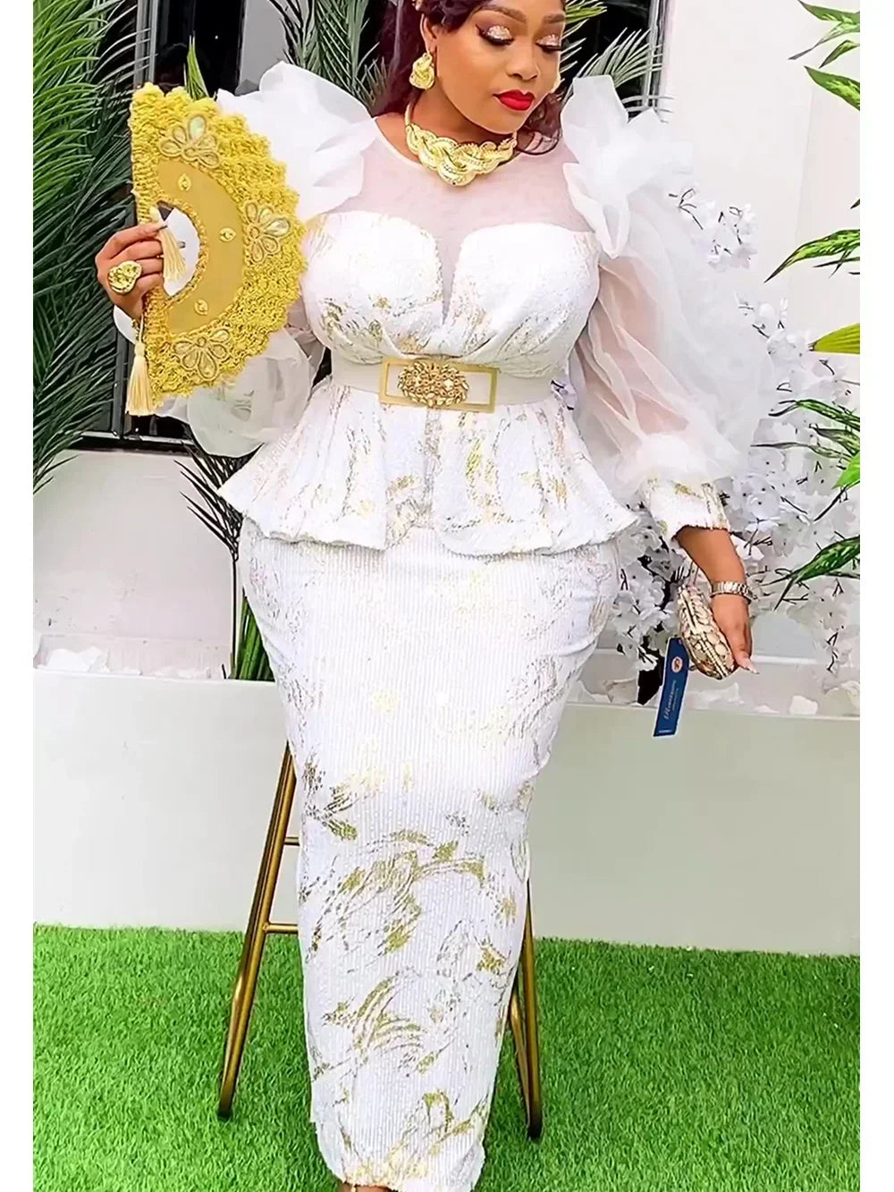 Amay Dresses for Women New Fashion Plus Size Sequin Evening Party Long Dress Dashiki Ankara Outfits Robe African Clothes