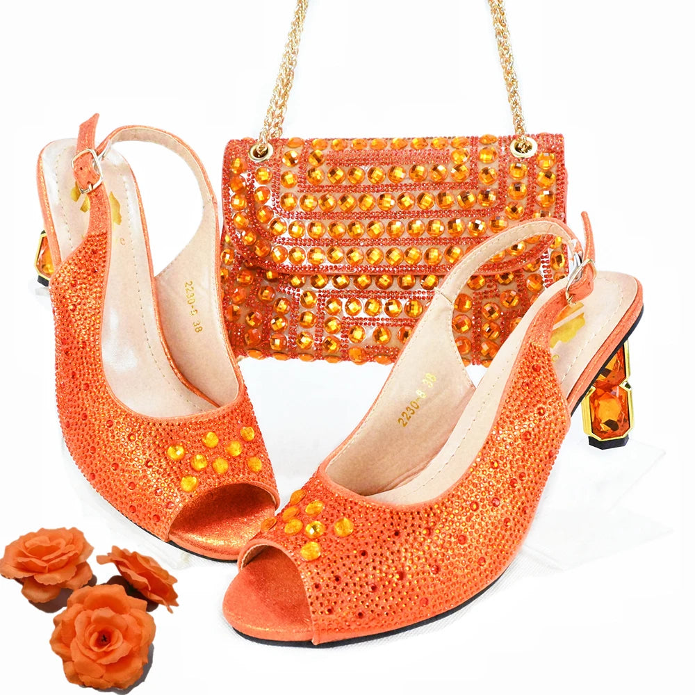 Momsey beautiful style Shoes with Matching Shoes and Bags Set for Prom Party Summer Sandal!