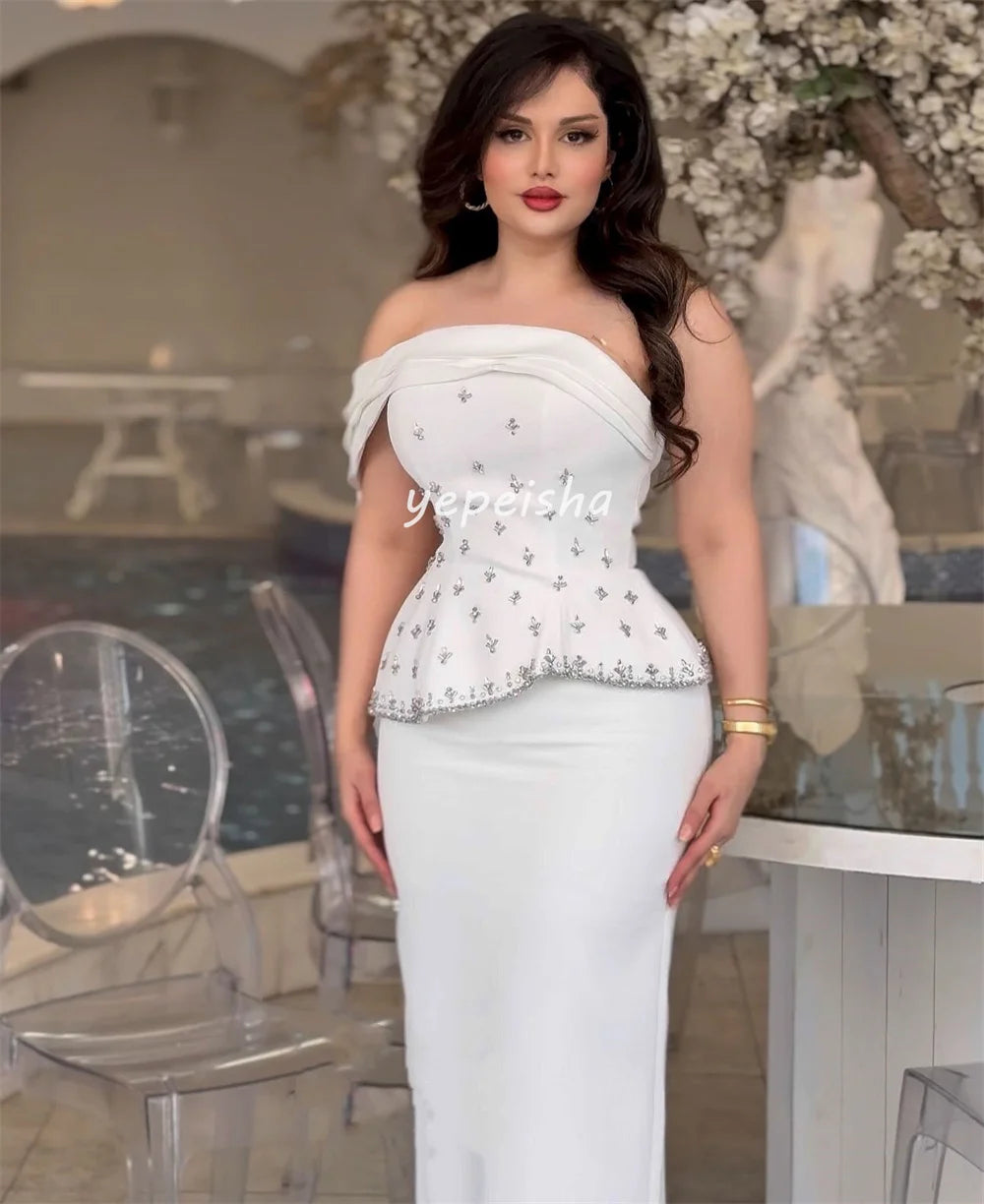 Maxy Customized Simple Retro Fashion Charmeuse Sequined Ruched Rhinestone Straight Strapless Midi Dresses Bespoke Occasion Dresses