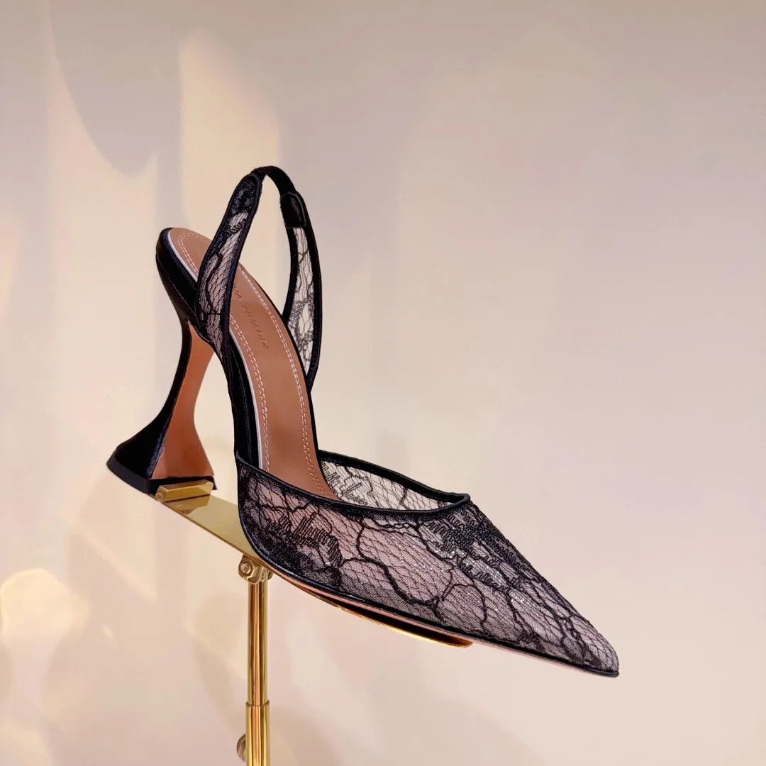 Maxy High-heeled sandals summer new pointed lace mesh wine glass heel wedding shoes banquet dress versatile simple women's shoes