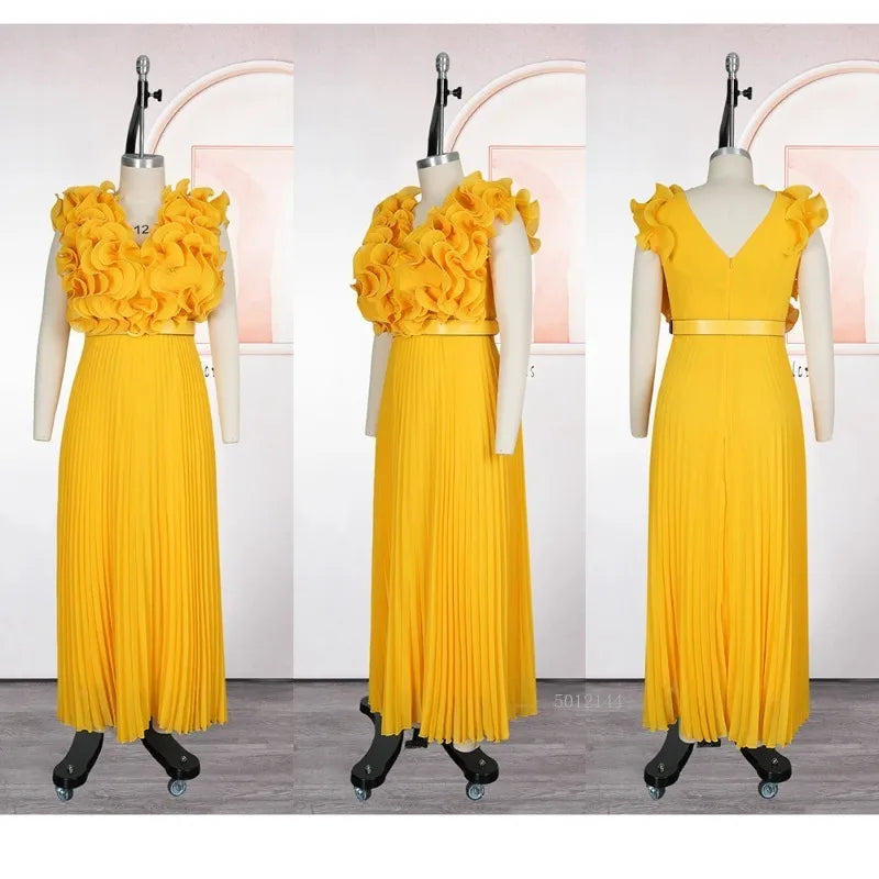 Amay Women Plus Size Clothes Luxury Wedding Party Maxy Fashion Dress Evening Gown Three-dimensional Ruffles Robe Dress