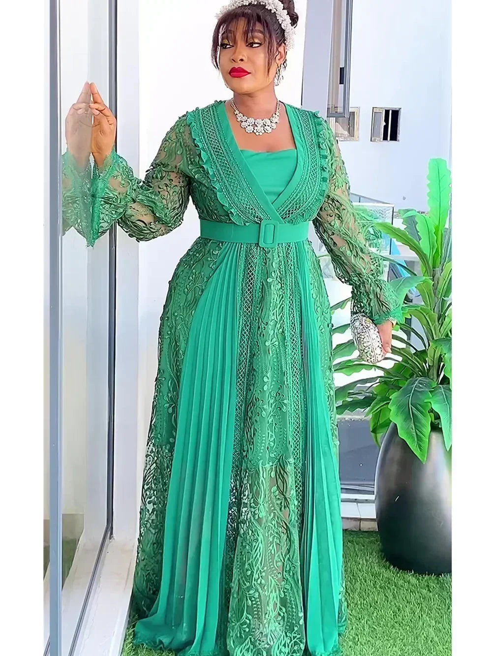 Maxy Plus Size Party Dresses for Women Fashion Dashiki Ankara Lace Wedding Gowns Elegant Christmas Muslim Dress