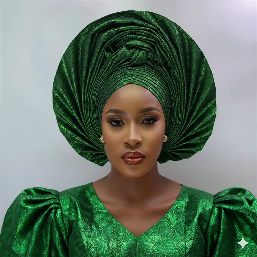 Maxy Head tie Luxury Gold Gele Aso Ebi Already Made Head tie Turban Cap Women's Head Wear