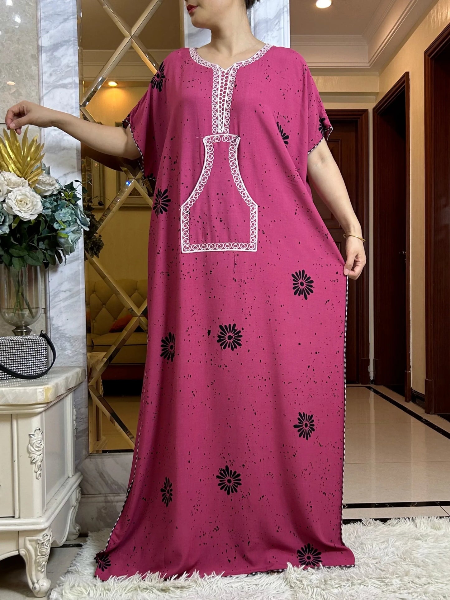 Maxy New Summer Dubai Fashion Party Femme Elegant Dress Printing Cotton Loose Short Sleeve Maxi Islam Women African Abaya Clothes