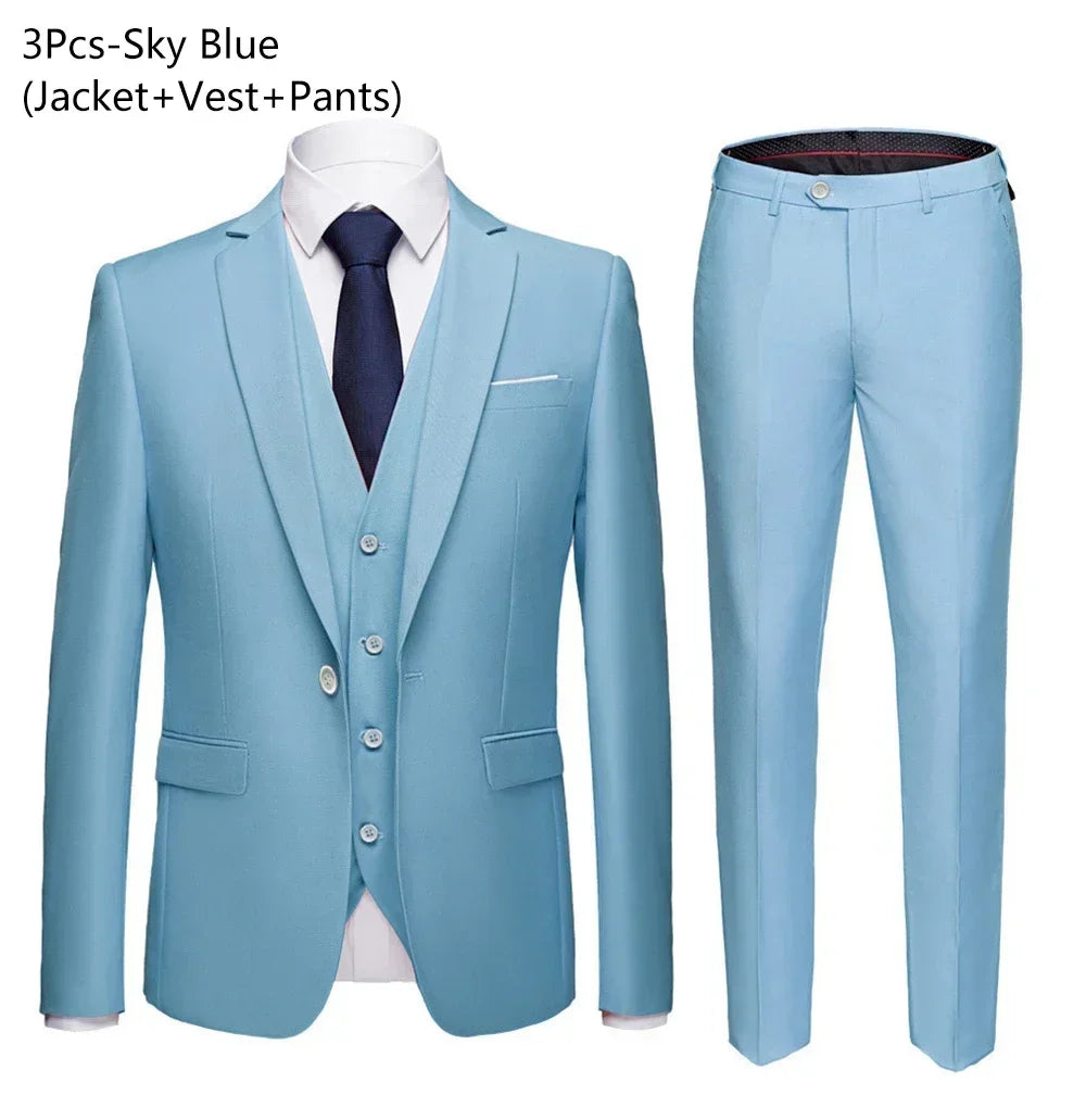 Visco Men Suits For Business Wedding Blazers 2 Pieces 3 Sets Elegant Full Vest Pants Coats Formal Jackets Luxury