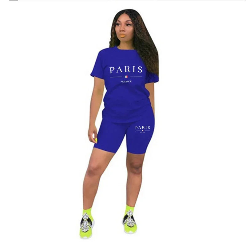 Maxy New Summer Womens Tracksuit Daily Casual Short 2 Piece Set Daily City Printing T-Shirts Shorts Outfits Jogging Womens Short Suit