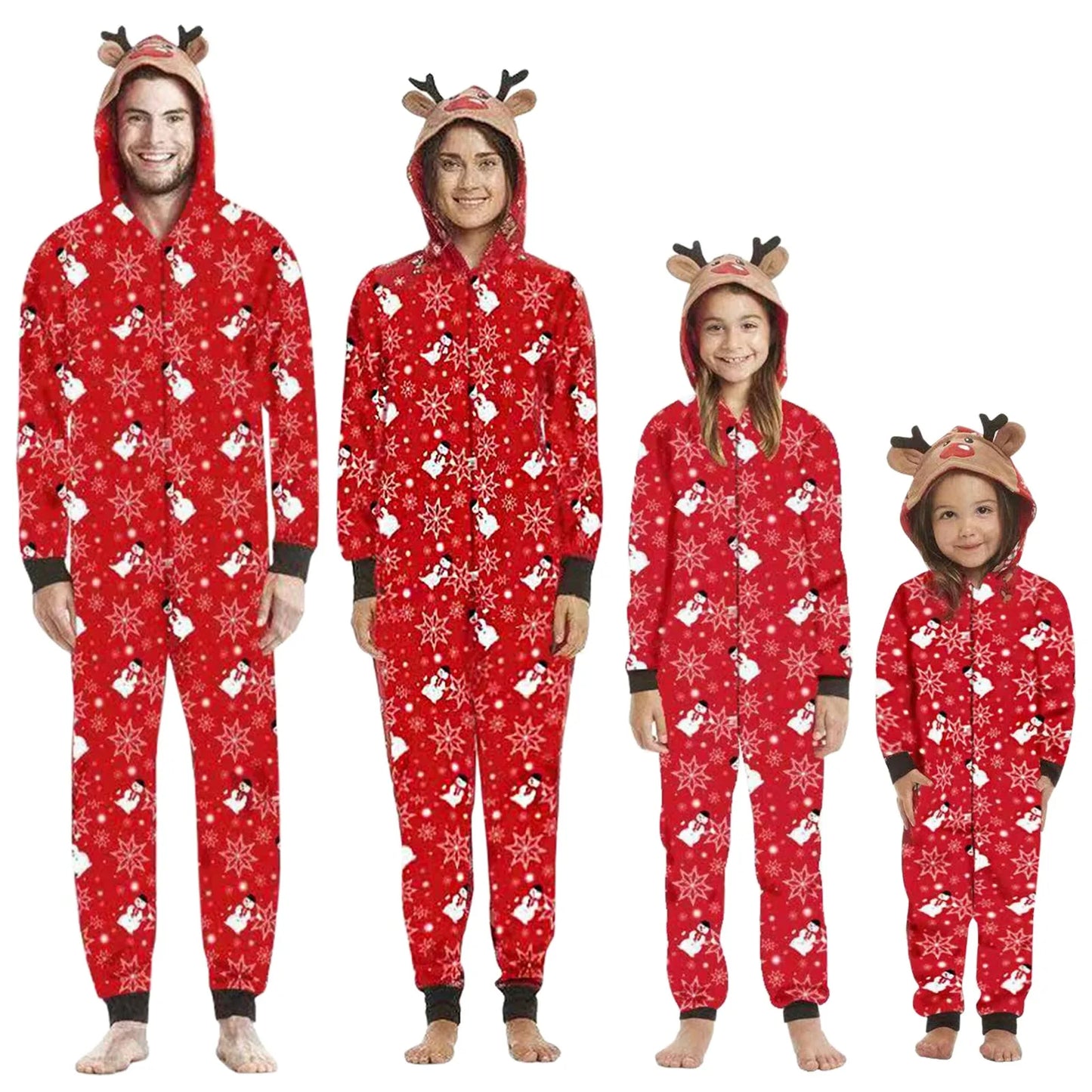 Christmas Gift for Family Pajamas Cute Deer Ear Hooded Jumpsuit Mother Father Kids Baby Matching Outfit Rompers Xmas Family Look