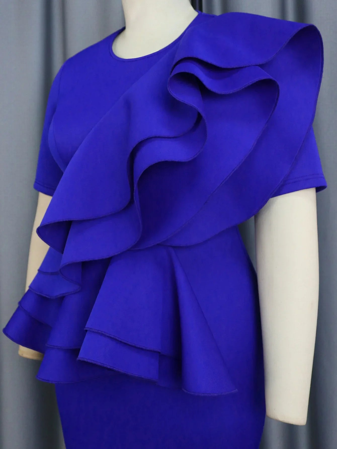 Plus Size 4XL Elegant Peplum Dress For Women O Neck Ruffle Sheath Stylish Birthday African Church Celebrate Evening Event Gown