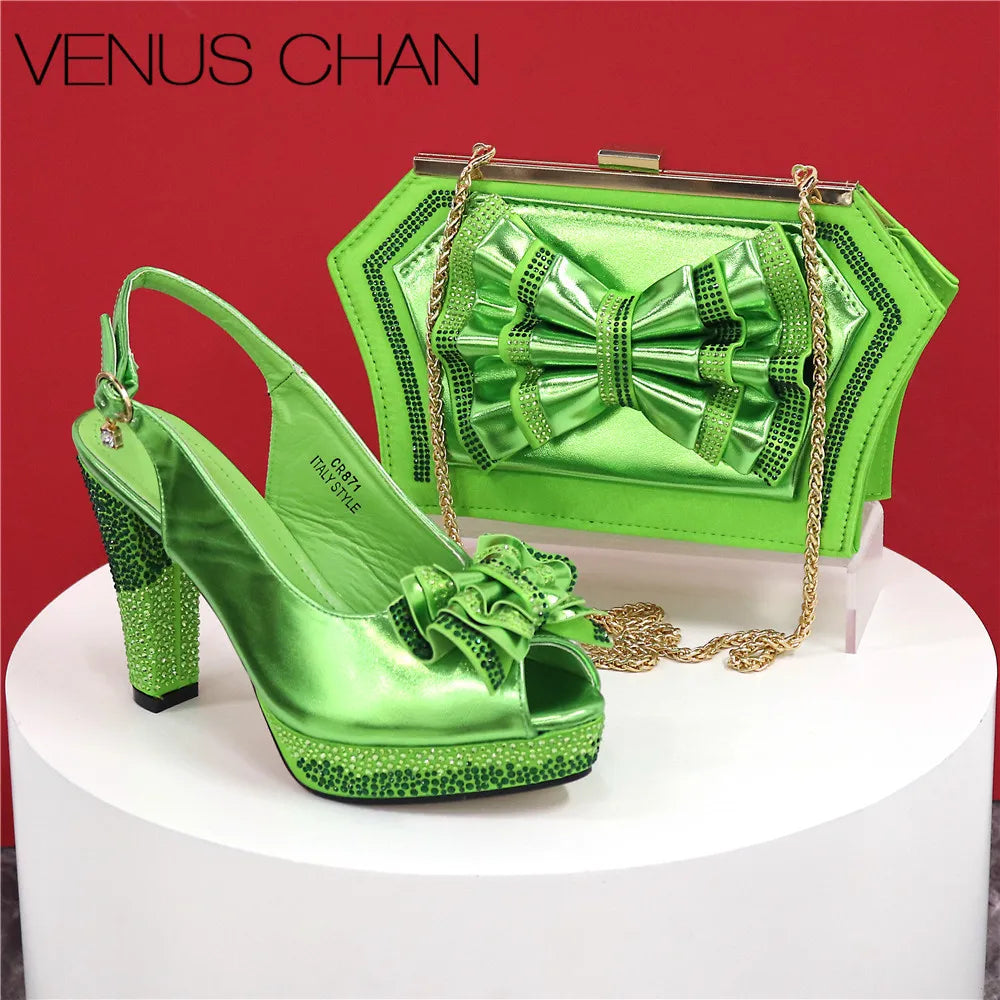 New Designer Specials Maxy Women Heels Shoes and Bag Set Sky Blue Color Comfortable With Rhinestone for Party