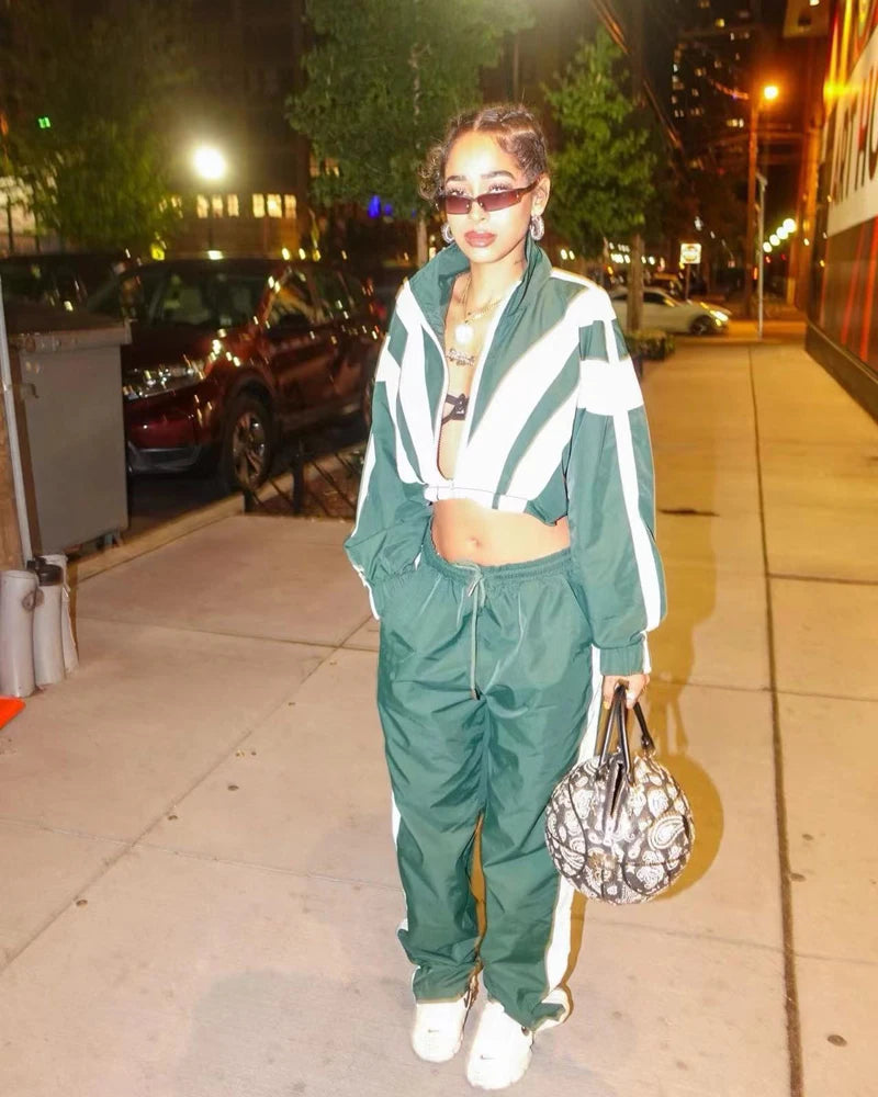 Casual Womens Set Zipper Jacket and Jogger High Waist Flared Pant Suit 2025 Fall Street Fashion Tracksuit Gym 2 Two Piece Sets