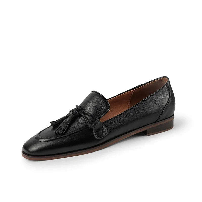 Maxy Spring Genuine Leather Women Shoes Casual Slip-On Loafers Comfortable Simple  Square Toe  Woman