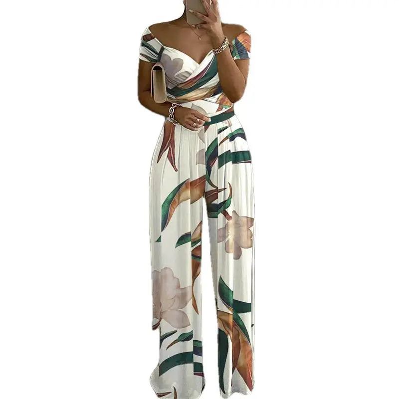 Amay Floral Print Jumpsuit Summer Y2k Women Straight Party Overalls Y2k Club Romper Elegant Off Shoulder Sleeveless Party Jumpsuits