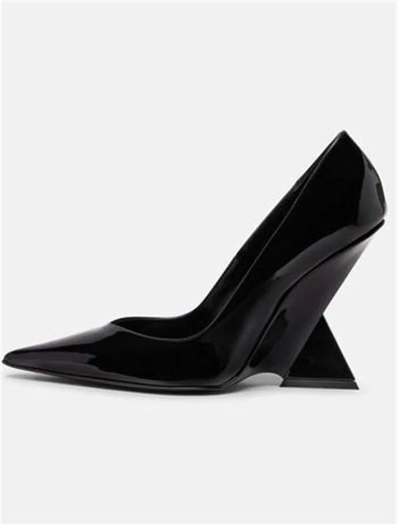 Maxy Women Heels Pumps Designer Shoes Patent Leather Pointed Toe Slingback Shallow Luxury Brand Strange Heel Woman Shoes