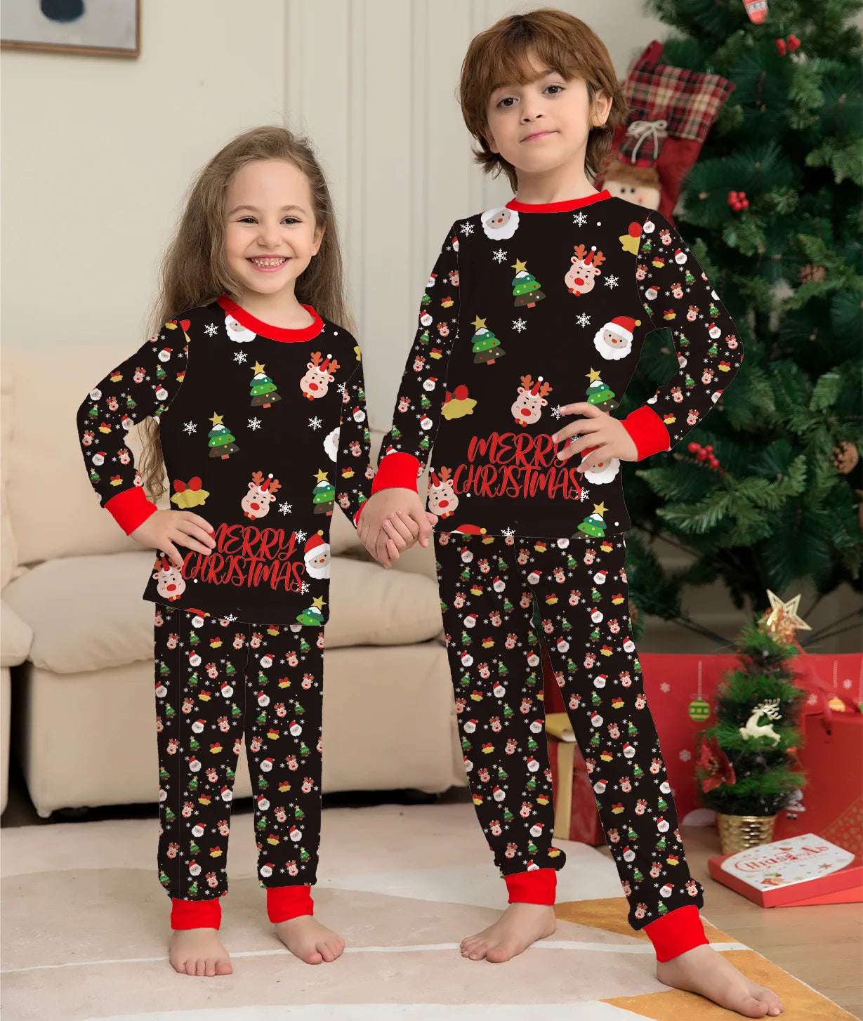 Xmas Family Matching Pajamas Set 2024 Christmas Deer Santa Print Pjs Adult Child Clothing Outfit set Baby Jumpsuit+Dog Clothes