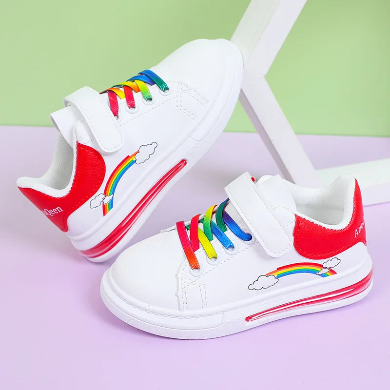 Maxy Kids Casual Board Shoes Soft Bottom Anti-slip Children Outdoor Sports Running Sneakers Fashion Rainbow Pattern Toddler Flats