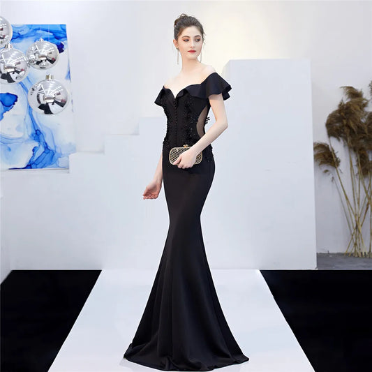 Maxy Customized Women's Elegant V Neck Floral Ruffle One Shoulder Evening Formal Maxi Gown Mermaid Bodycon Party Prom Wedding Dress