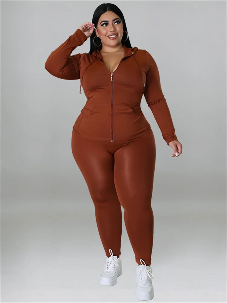 Wmstar Plus Size Two Piece Outfits Women Hoodies Sweatsuit Leggings Pants Sets Solid Stretch Matching Wholesale Dropshipping New