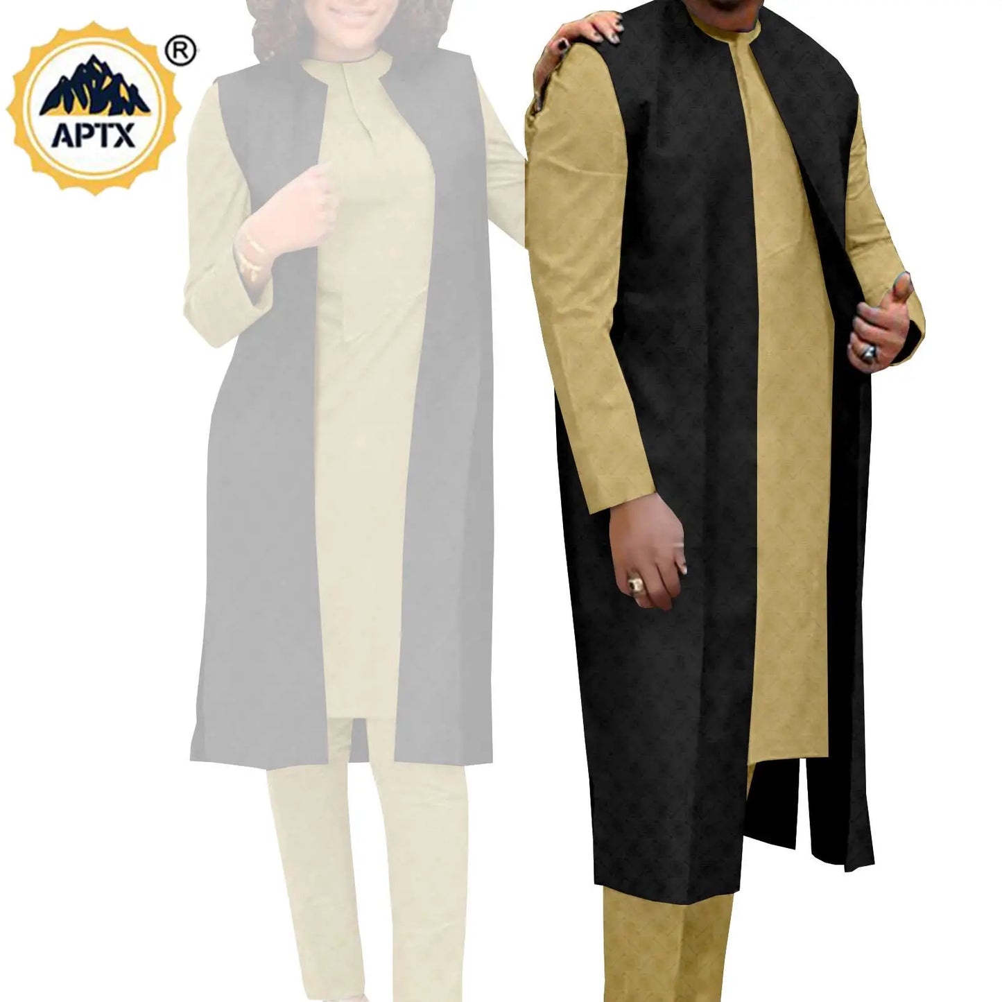 Amay Couples Clothes Bazin Riche Women Outfits 3 Pieces Sets Match Men Jacquard Shirt and Pants and Vest Jackets Sets Y22C029