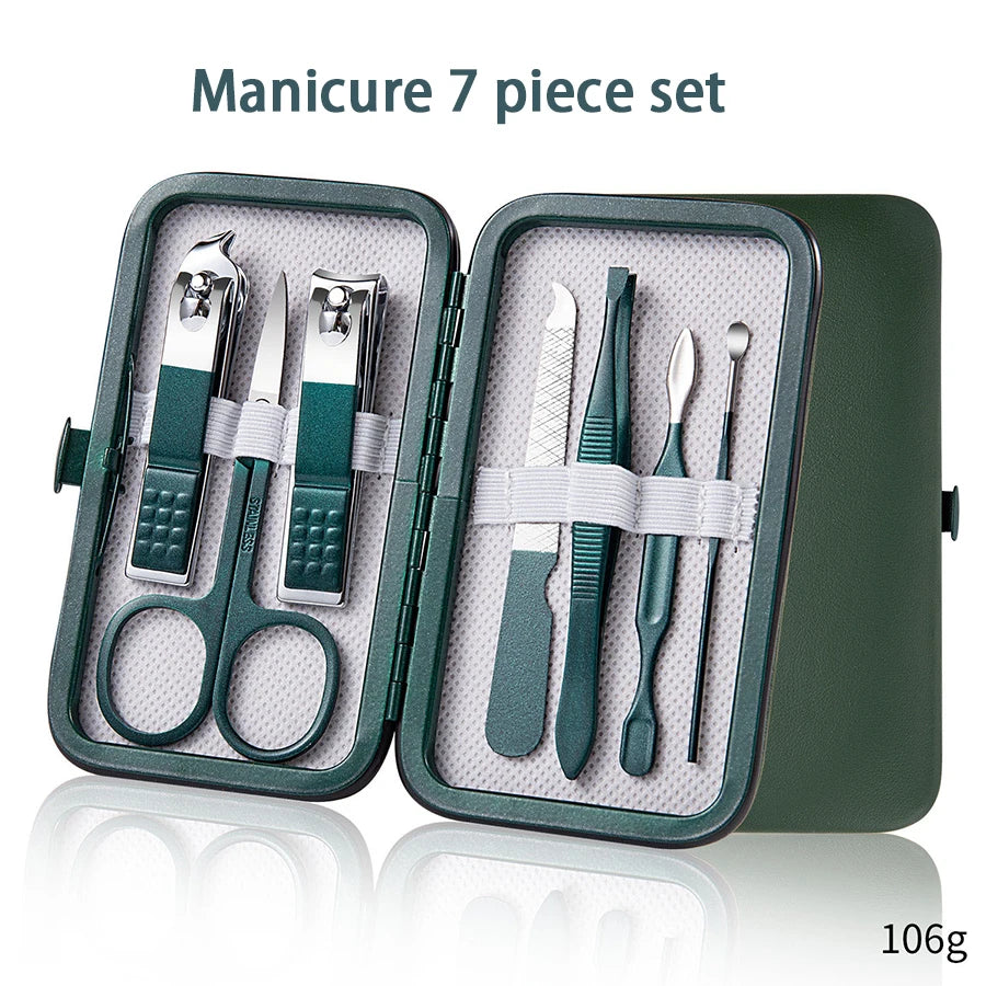 6-9 Pcs Manicure Set With Leather Case Professional Foot And Face Care Tool Kits Stainless Steel Nail Clipper Sets Gift