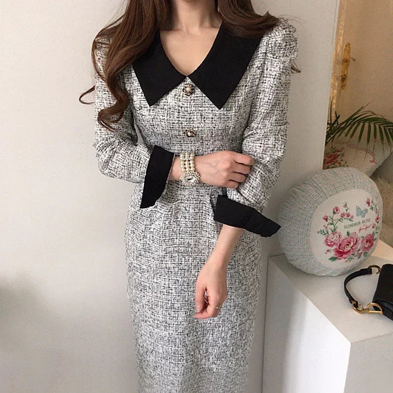 NMZM Fashion Comparison Lace up Waist Thick Twill Dress 2024 Autumn/Winter New Thickened Mid Barrel Women's Dress