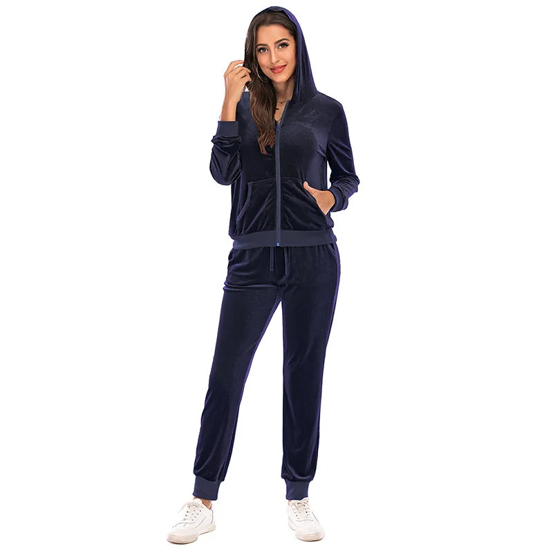 Maxy Autumn Two Pieces Tracksuit Women Velvet Oversize Sweatshirts Jogging Femme Suits Female Tops Pants Sets