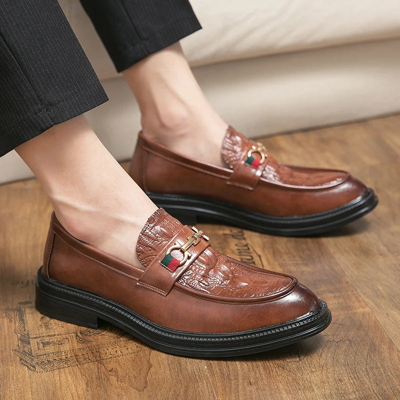 Amay Men's Dress Shoes Formal Designer Comfortable Embossed Leather Luxury Wedding Italian Male Casual Business Shoes for Men Loafers