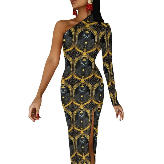 Maxy Gold And Black Tarot Bodycon Dress Women's Major Arcana Night Club Maxy Dress Long Sleeve Party Custom Dresses Birthday Present