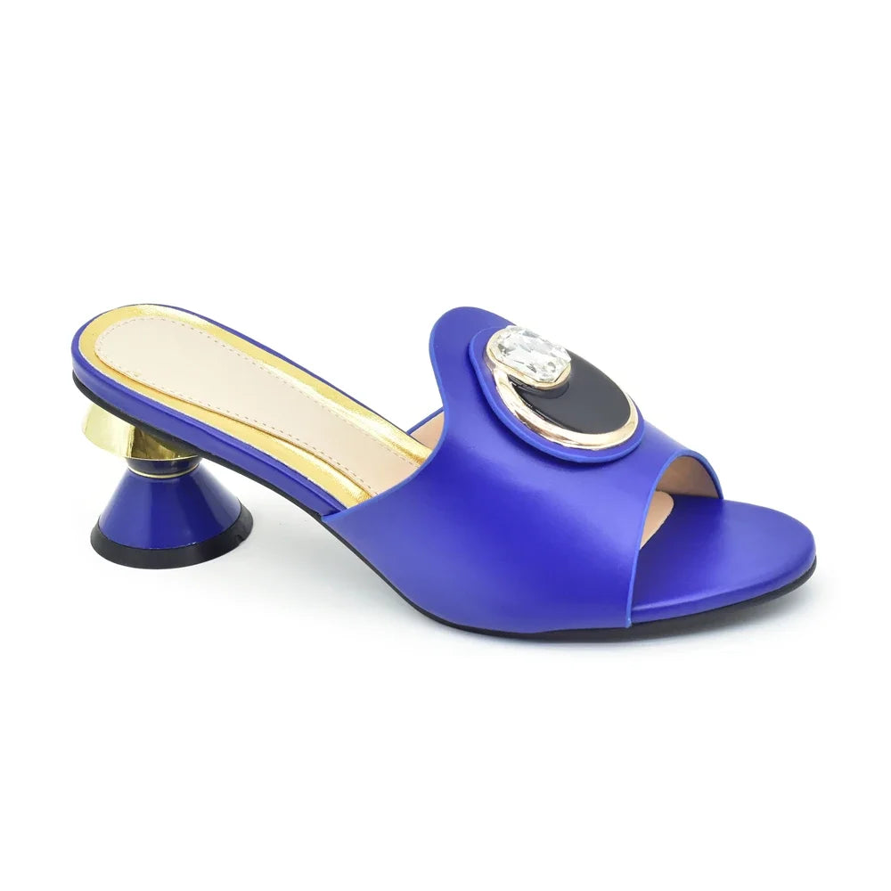 Amay New Arrival Ladies Rhinestone Slippers Womens Shoes Comfort Summer Peep Toe Shoes Elegant Plus Size African Women Pumps