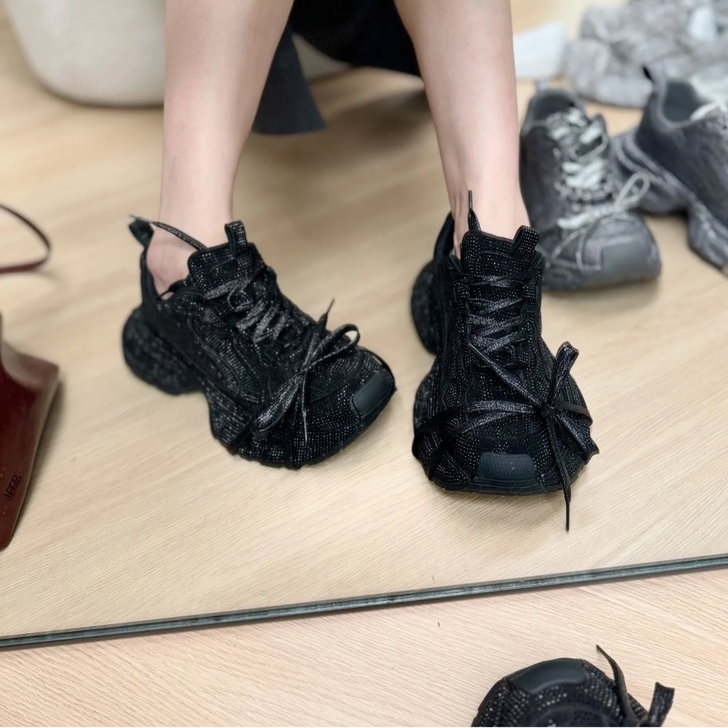 Maxy Spring Autumn New Sports 7.5CM Thick Soled Shoes for Women Fashion Diamond Inlaid Luxury Original Design Fashion Women's Shoes