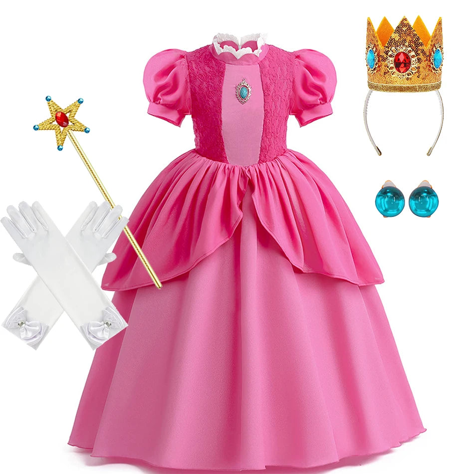 Girls Peach Princess Dress Halloween Fantasy Costume Children Ceremonial Luxury Carnival Outfits Kids Elegant Gowns Pagent Sets