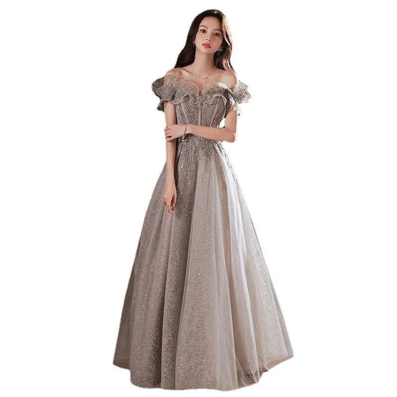 Maxy Banquet Evening Dress for Women New Style Spring and Summer One Shoulder Elegant Annual Meeting Host Fairy Style Birthday Dress