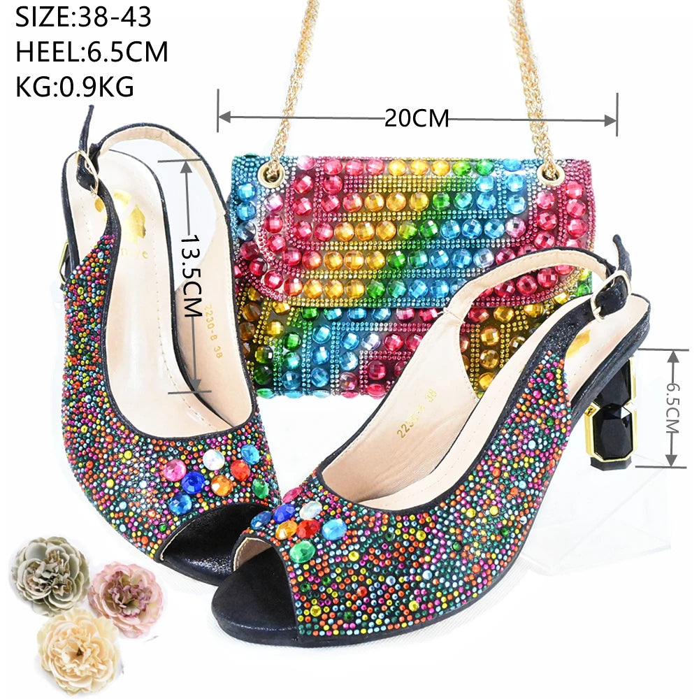 Momsey beautiful style Shoes with Matching Shoes and Bags Set for Prom Party Summer Sandal!