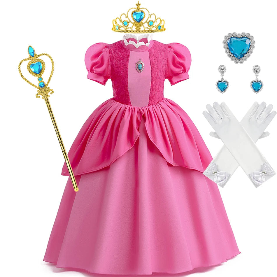 Girls Peach Princess Dress Halloween Fantasy Costume Children Ceremonial Luxury Carnival Outfits Kids Elegant Gowns Pagent Sets