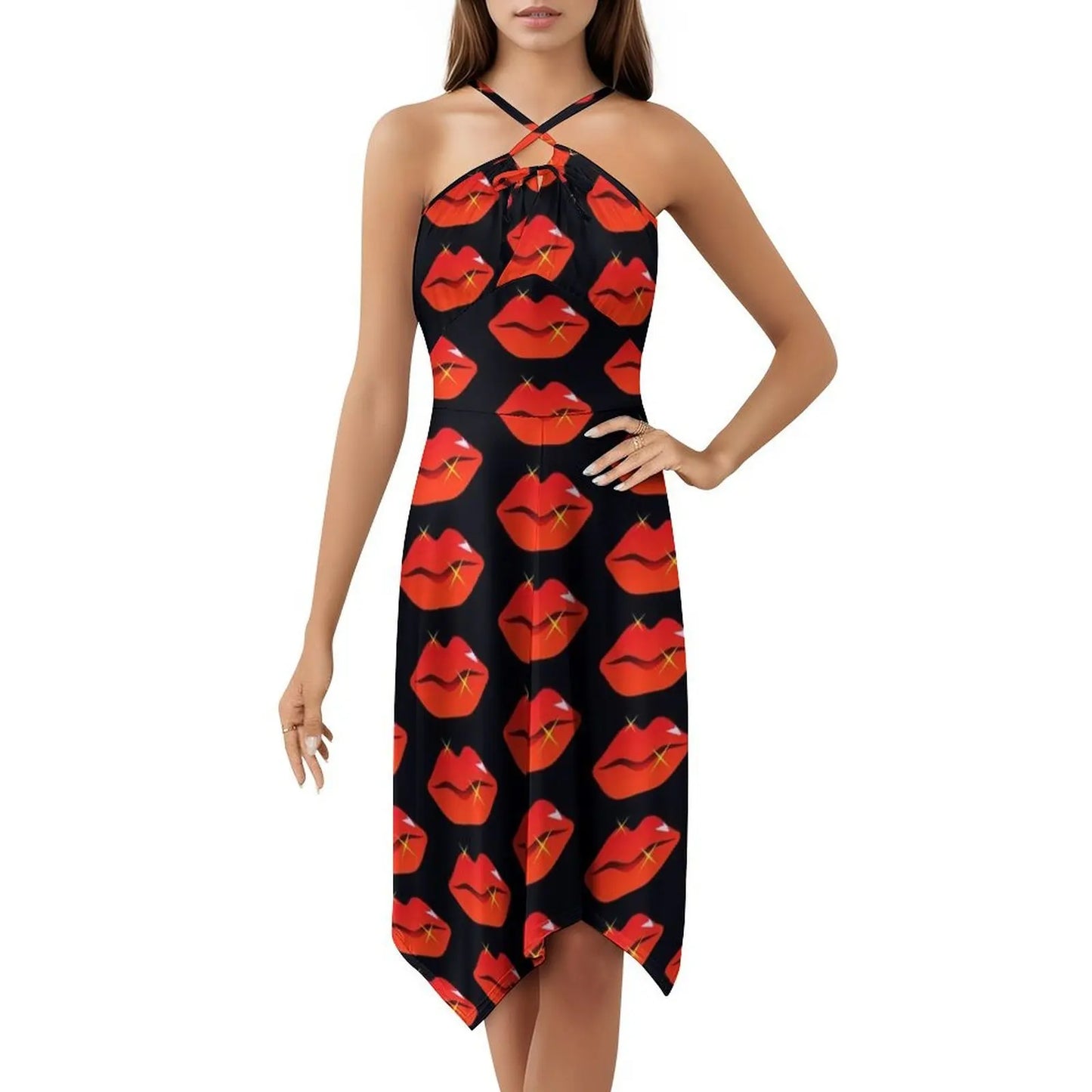 Maxy Red Lips Korean Style Dress For Women Elegant Casual Dress For Party Or Daily Wear Lip Lips Red Lips Red Lipstick Kiss Evening