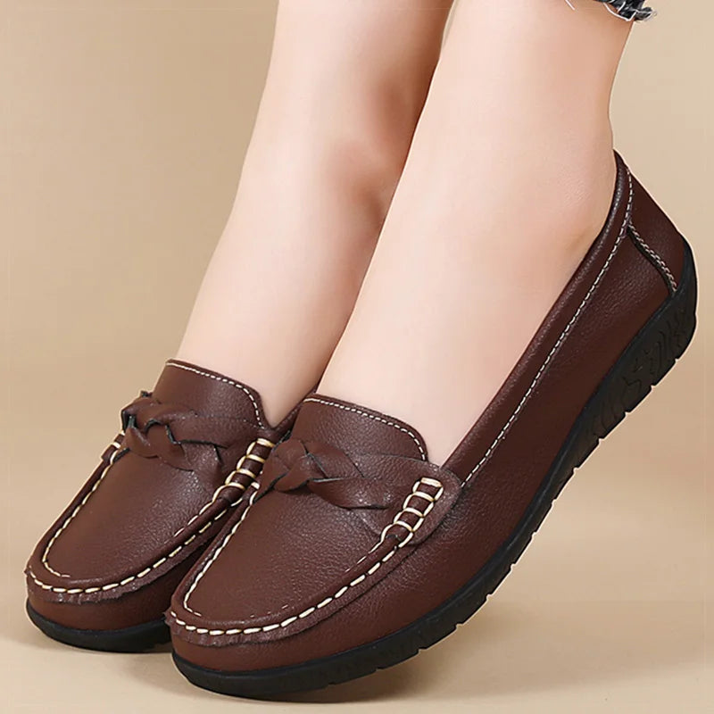 Maxy Shoes Women Slip On Casual Flats For Women's Loafer Soft Leather Zapatos De Mujer Flat Shoes Women Footwear White Shoes