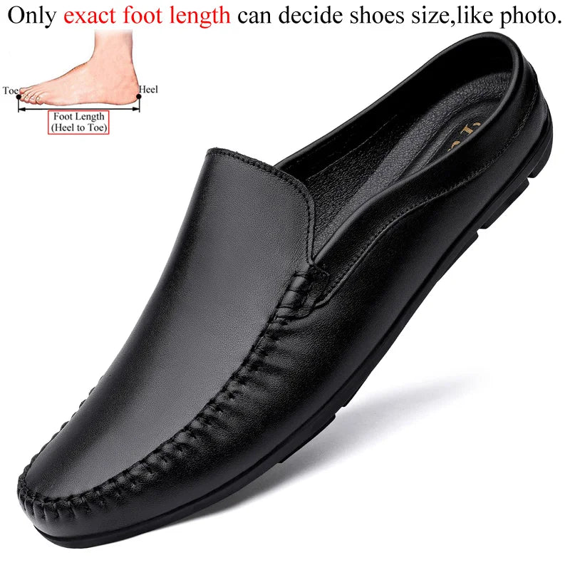 Summer Mens Low Casual Slip On Half Shoes For Men High Quality Leather Italian Designer Breathable