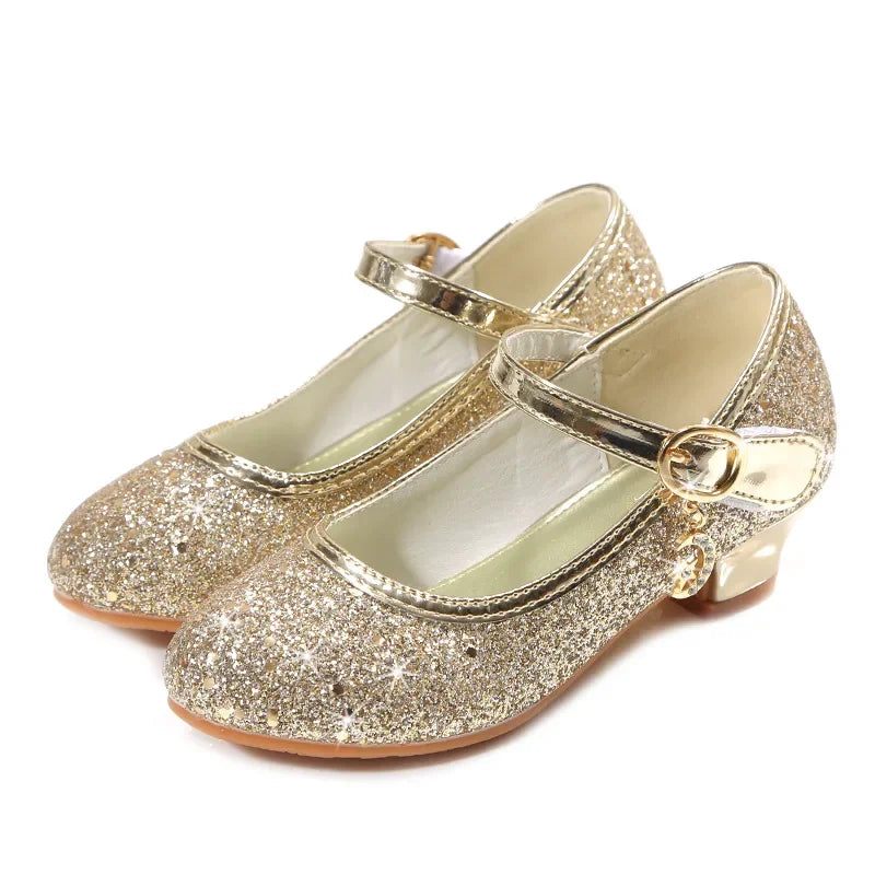 Amay Children Princess Shoes student dance shoes for Girls High Heel Sandals Dress Purple Kids Leather Glitter Crystal Shoes Banquet