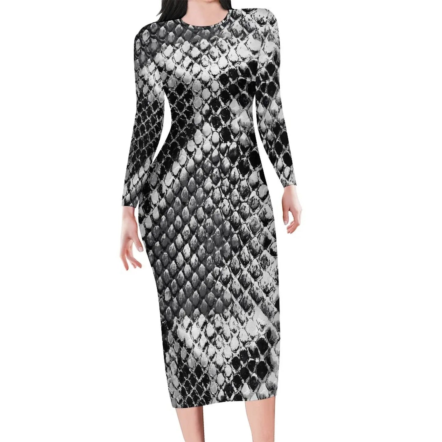 Amay Snakeskin Bodycon Dress Ladies Pink Snake Print Kawaii Dresses Autumn Long Sleeve Street Fashion Custom Dress Big Size 4XL 5XL