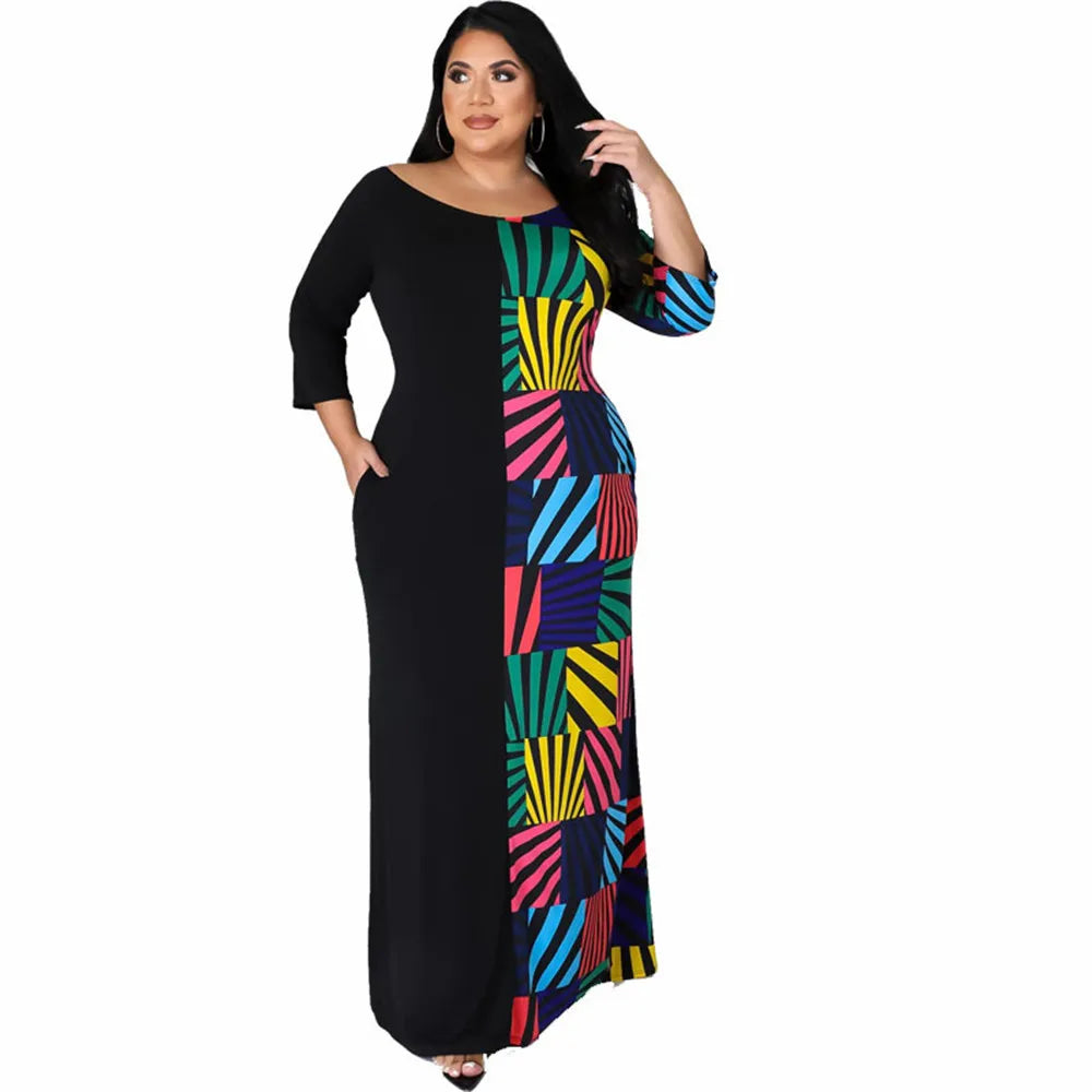 Wmstar Plus Size Dress 5xl Women Summer Clothes Patchwork Loose Casual Elegant Maxi Dress Party New StyleWholesale Dropshipping