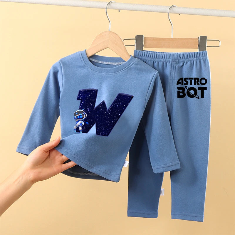 Maxy Astro Bot Kids Pajamas Set Anime Printed Letter Autumn Winter Warm Shirt Tops Boys Girls Children Clothing Nightshirt Gift