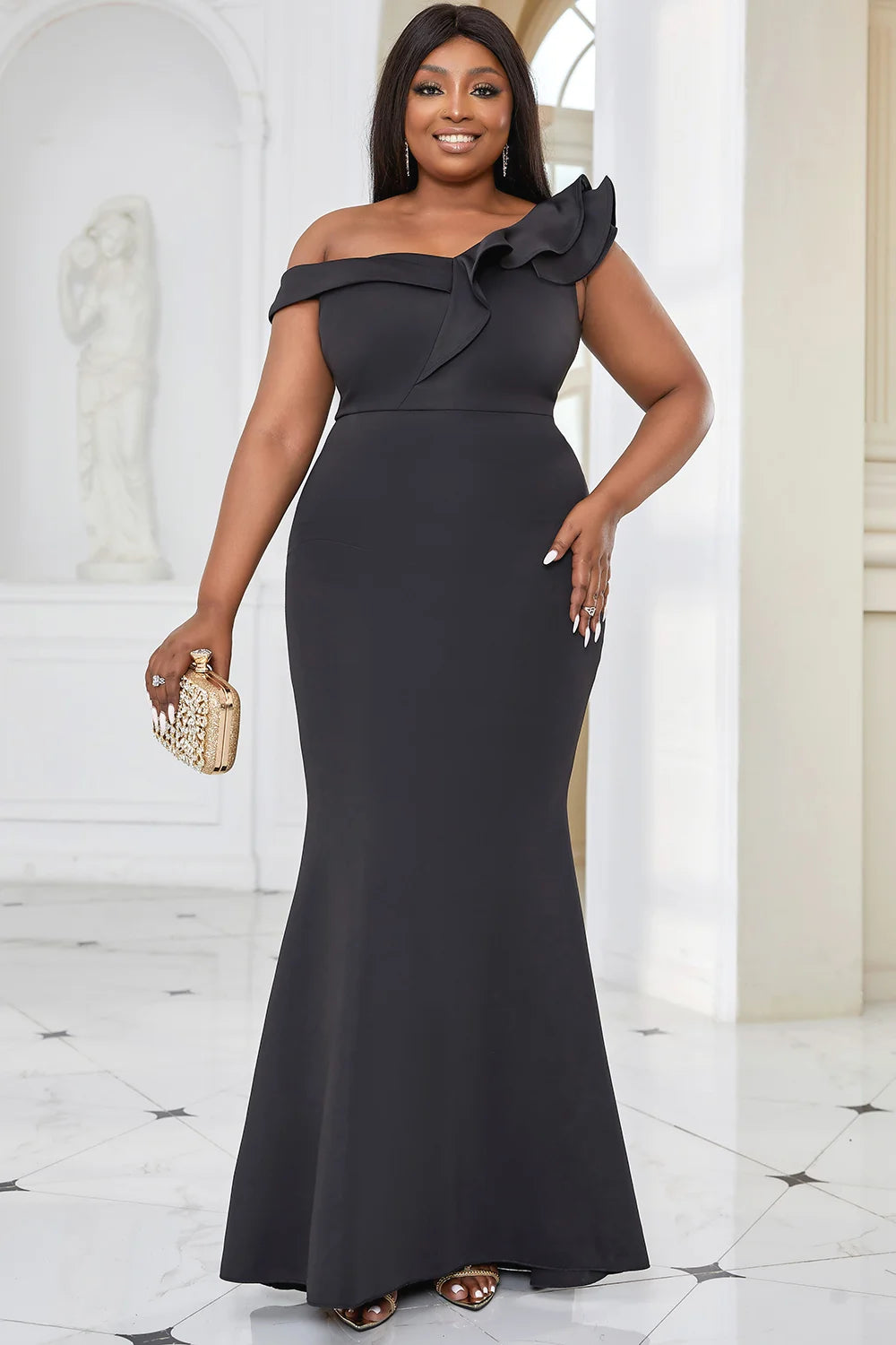 Maxy Plus Size Women's Long Dress Prom Evening Dress Black Off Shoulder Bodycon L0ng Dress Long Party Gown l