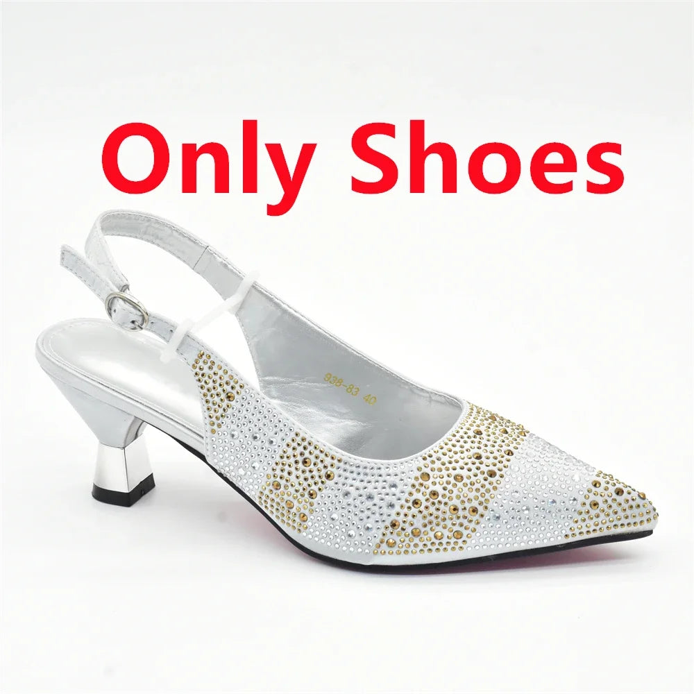 Maxy African Shoe and Bags Set for Wedding Women Shoes and Bags To Match Set with Rhinestone Italy Lady Pumps Women Shoes Luxury