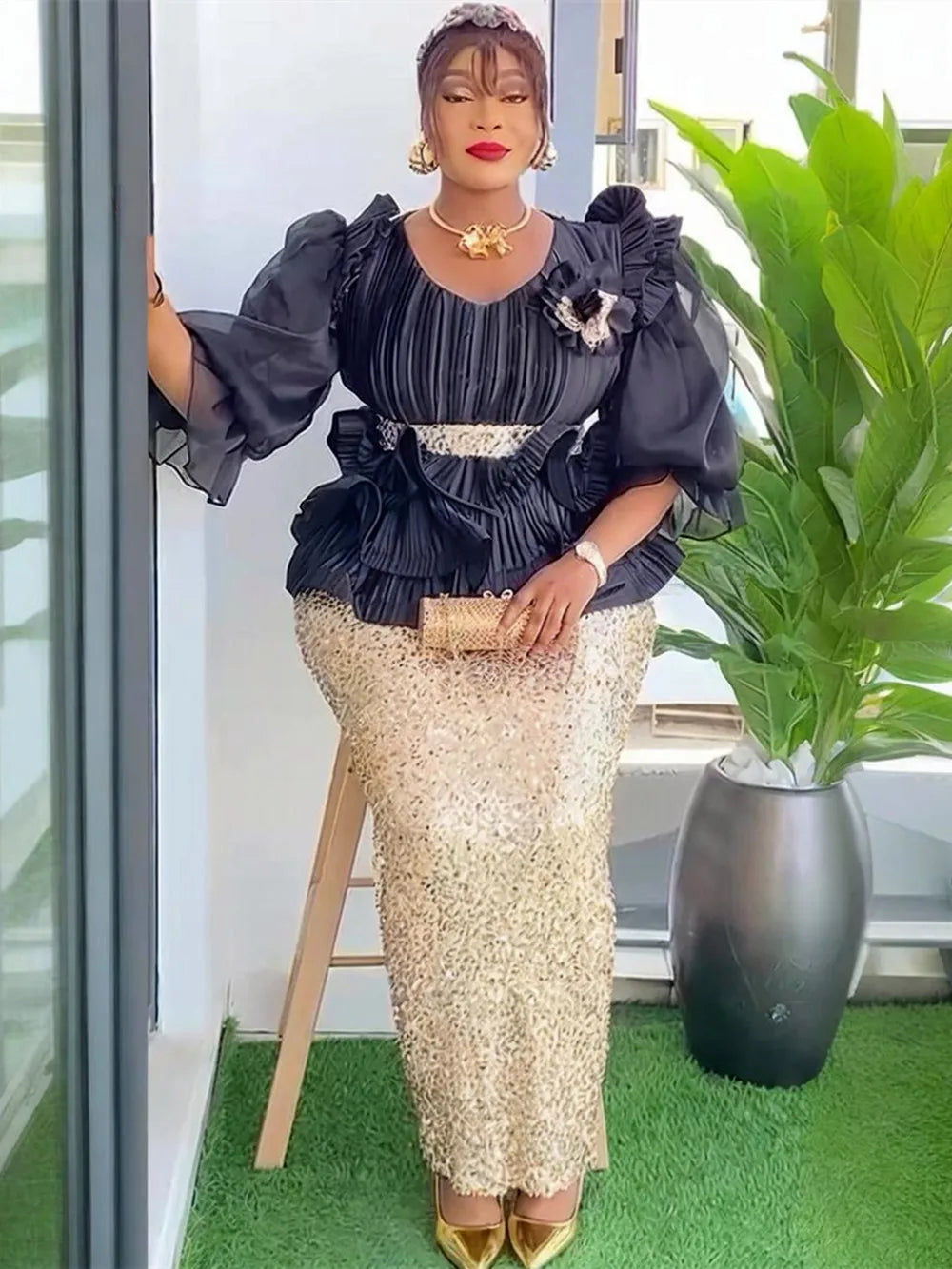 Amay Plus Size Evening Dresses for Women African Luxury Sequin Gown Elegant Turkey Wedding Party Long Dress Ankara Ladies Clothing