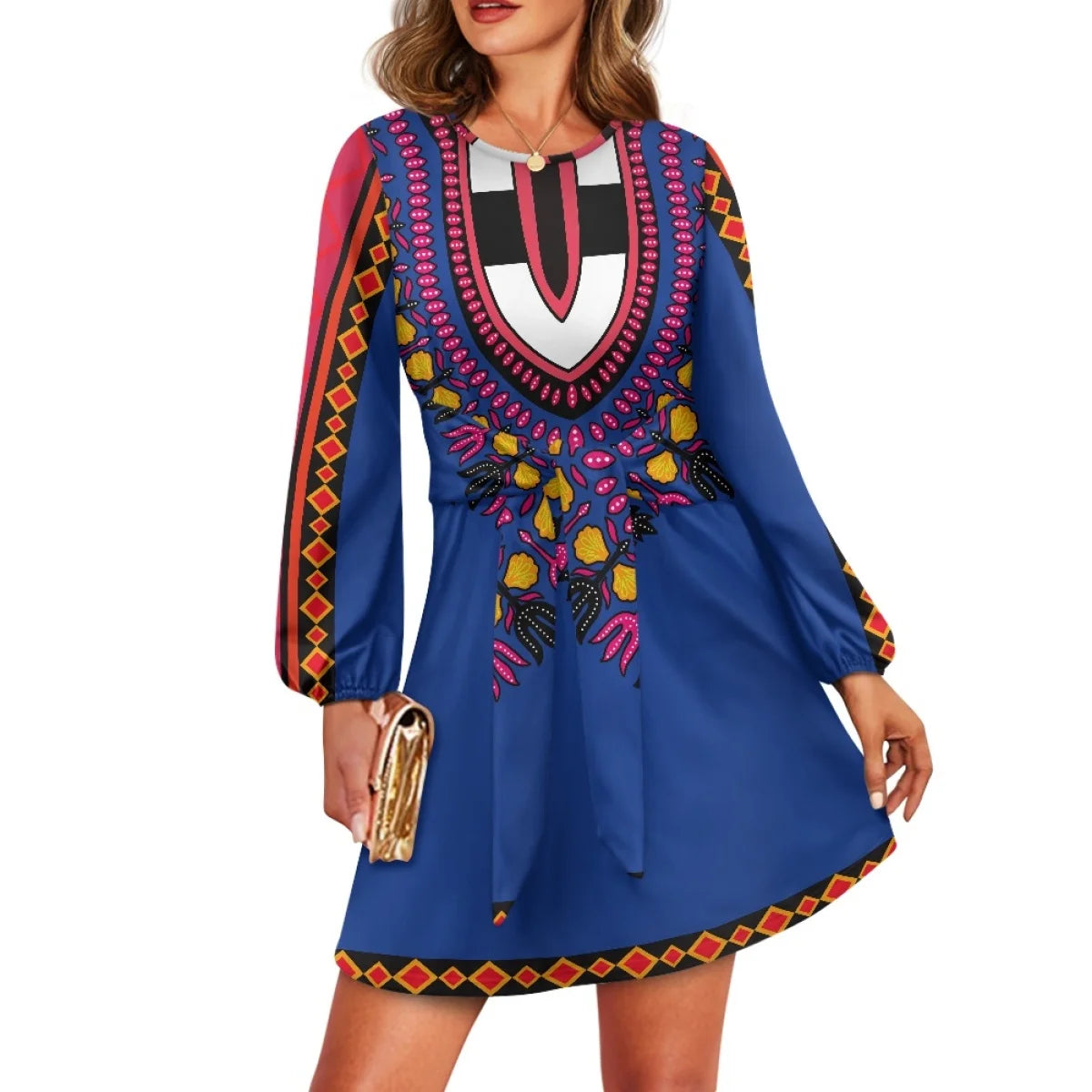 Maxy O neck women trumpet sleeve dress Polynesian tropical style women formal elegant evening dress