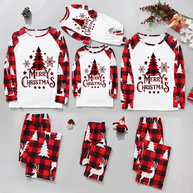 Maxy Christmas Family Matching Outfits Mom Dad Kids 2 Pieces Pajamas Set Baby Rompers Casual Loose Sleepwear Xmas Family Look Pyjamas