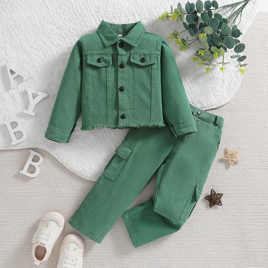 Maxy Spring Autumn Girls' Denim Clothing Sets Denim Long-sleeved jacket+Pants 2PCS Baby Kids Clothes Suit Children Clothing