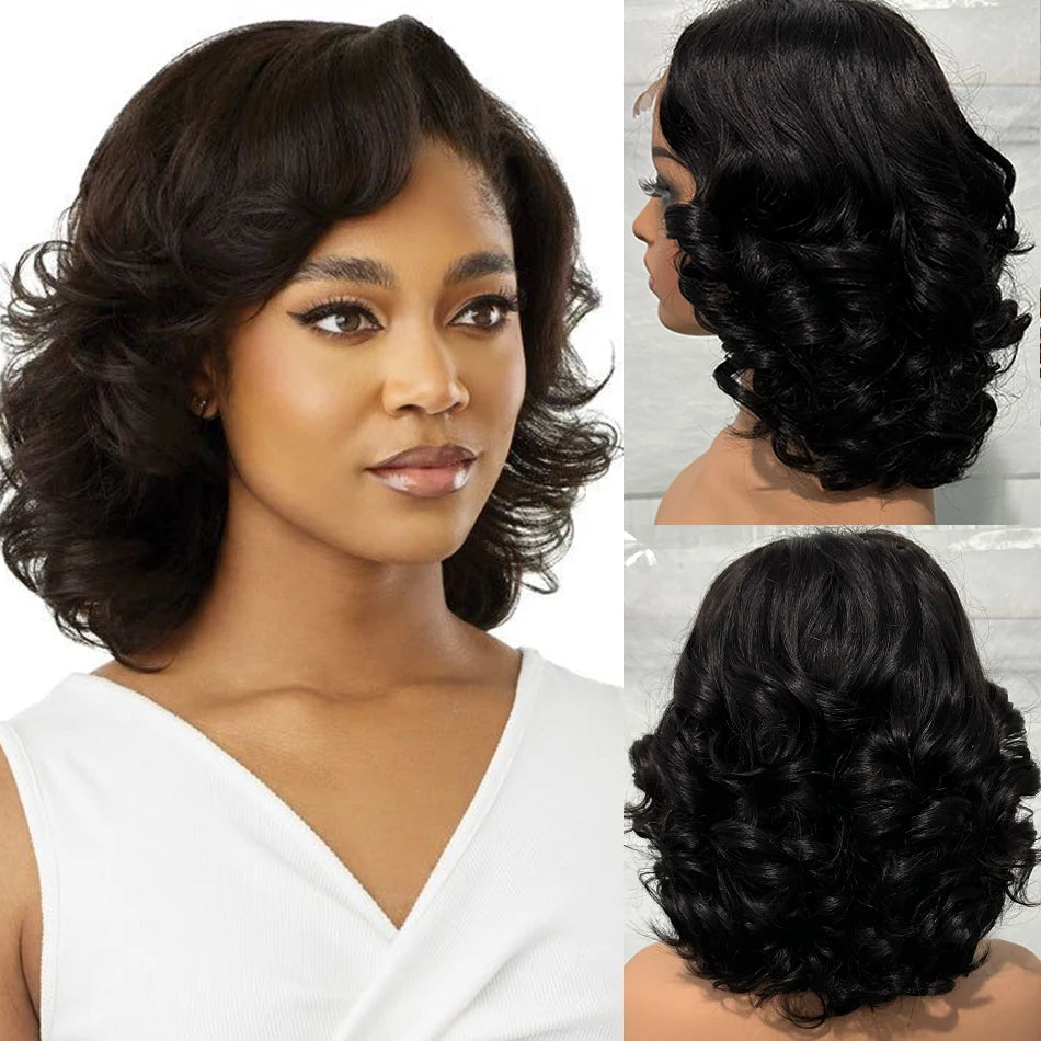 Super Double Drawn Virgin 5x5 Hd Lace Closure Wigs Human Hair 250% Density Glueless Ombre Bouncy Curly Bob Wigs For Black Women