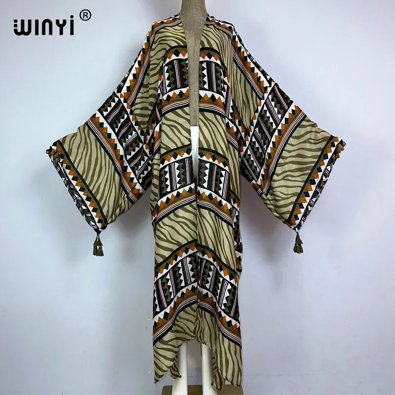 Maxy kimono Africa boho fashion print beach swimwear Elegant Cardigan sexy Holiday maxi beach wear swimsuit evening dress