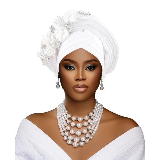 Maxy Fashion African Head tie Turban Nigeria Head Ties Flowers Already Made Auto Gele Women Head Wraps for Wedding Party Headpiece New